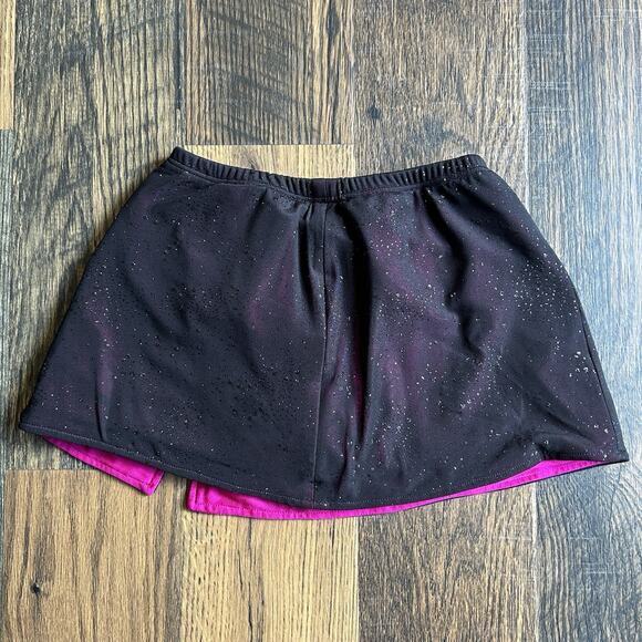 Satin Stitches Figure Skating Dress Leotard & Skirt Black Pink Rhinestones 12 - Picture 11 of 13